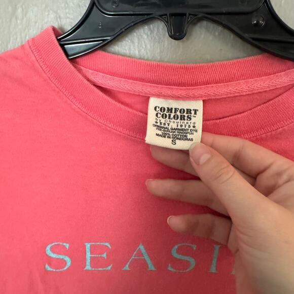 SEASIDE Graphic Logo Tee In Coral and Blue Size Small FLAWED long sleeve - Picture 4 of 6